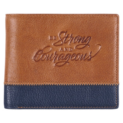 Christian Art Gifts Premium Full-Grain Leather Wallet W/Inspirational Scripture for Men: Strong & Courageous Encouraging Bible Verse, Rfid Blocking Sa