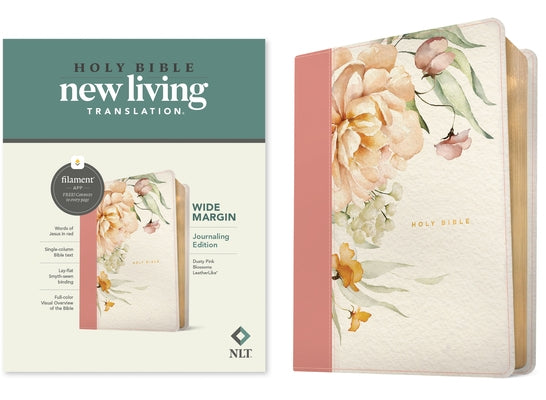 NLT Wide Margin Bible, Filament Enabled (Leatherlike, Dusty Pink Blossoms, Red Letter) by Tyndale