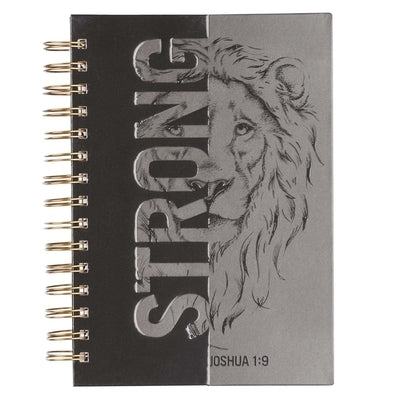 Christian Art Gifts Journal W/Scripture Strong Lion Joshua 1:9, Black and Gray 192 Ruled Pages, Large Hardcover Notebook, Wire Bound by