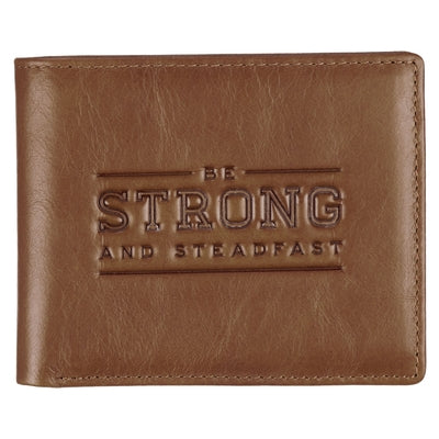 Wallet Leather Tan Be Strong and Steadfast Deut. 31:6 by Christian Art Gifts