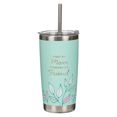 Christian Art Gifts Large Sturdy Stainless Steel Tumbler Travel Mug for Mothers: First My Mom, Inspirational Scripture W/Straw, Double-Wall Vacuum Ins