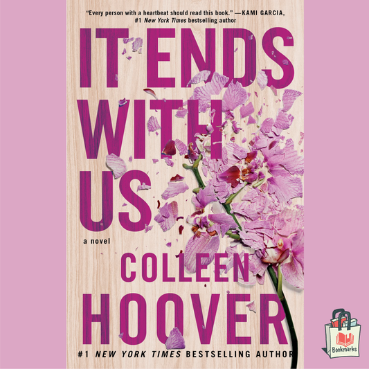 It ends with us, Colleen Hoover book cover, Bookmarks bookstore logo