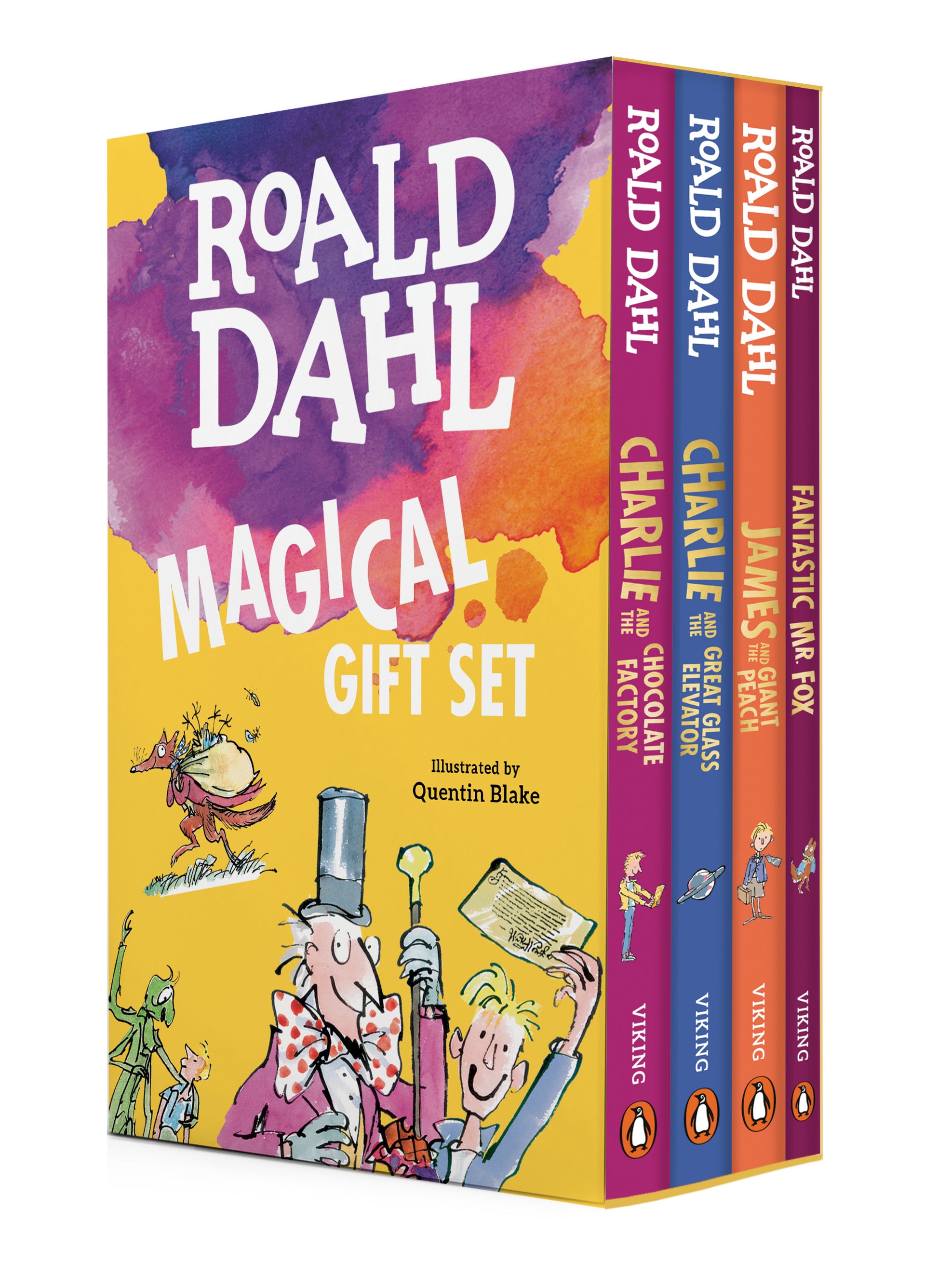 Roald Dahl Magical Gift Boxed Set (4 Books): Charlie and the Chocolate Factory, James and the Giant Peach, Fantastic Mr. Fox, Charlie and the Great Gl by Dahl, Roald. ISBN 9780142414972.