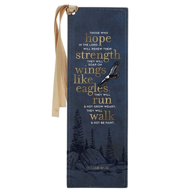 Navy Blue Faux Leather Bookmark Wings Like Eagles Isaiah 40:31 Bible Verse Inspirational Bookmark for Men and Women W/Ribbon by Christian Art Gifts