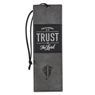 Christian Art Gifts Black/Gray Faux Leather Bookmark Trust in the Lord - Proverbs 3:5 Bible Verse for Men and Women with Ribbon by Christian Art Gifts