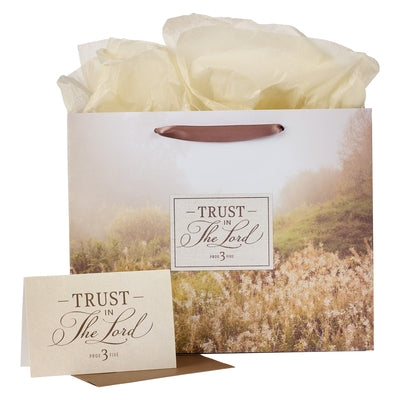 Christian Art Gifts Landscape Gift Bag with Card and Tissue Paper Set: Trust in the Lord - Proverbs 3:5 Inspirational Bible Verse, Brown, Large by Christian Art Gifts