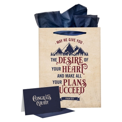 Christian Art Gifts Three Piece Portrait Gift Bag for Men and Women with Card Desires of Your Heart - Psalm 20:4, Large by Christian Art Gifts