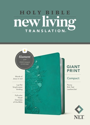 NLT Compact Giant Print Bible, Filament-Enabled Edition (Leatherlike, Peony Rich Teal, Red Letter) by Tyndale