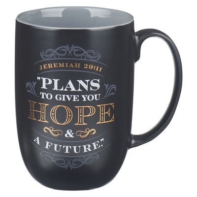 Christian Art Gifts Large Ceramic Novelty Scripture Coffee & Tea Mug for Men: Hope & a Future - Jeremiah 29:11 Inspirational Bible Verse, Black & Gray by Christian Art Gifts