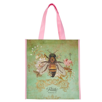 Christian Art Gifts Floral Bumble Bee Reusable Multicolor Shopping Tote Bag for Women: Faith - Romans 5:1, Easy-Hold, Cute, Durable, Collapsible Handb by Christian Art Gifts