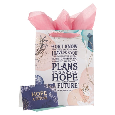 Christian Art Gifts Large Landscape Gift Bag W/Card & Tissue Paper Set: Hope & a Future - Jeremiah 29:11 Inspirational Bible Verse, Pink by Christian Art Gifts