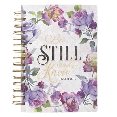 Christian Art Gifts Journal W/Scripture Be Still and Know Psalm 46:10 Bible Verse Purple Rose 192 Ruled Pages, Large Hardcover Notebook, Wire Bound by Christian Art Gifts