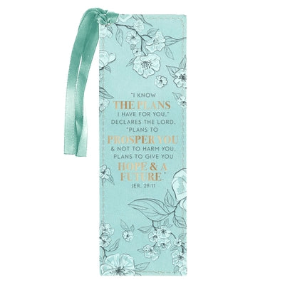 Light Blue Faux Leather Bookmark Hope and a Future Jeremiah 29:11 Bible Verse Inspirational Bookmark for Women W/Ribbon by Christian Art Gifts
