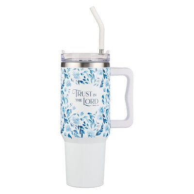 Tumbler W/Straw SS Blue Floral Trust Prov. 3:5 by Christian Art Gifts