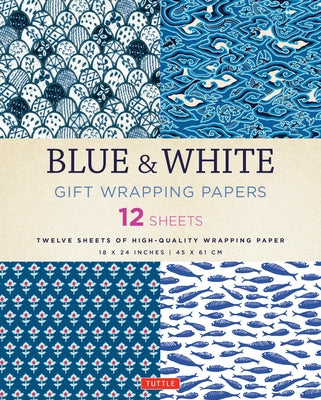 Blue & White Gift Wrapping Papers - 12 Sheets: High-Quality 18 X 24 Inch (45 X 61 CM) Wrapping Paper