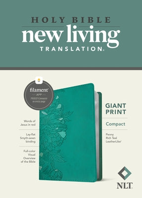 NLT Compact Giant Print Bible, Filament Enabled Edition (Red Letter, Leatherlike, Peony Rich Teal)