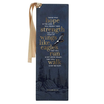 Navy Blue Faux Leather Bookmark Wings Like Eagles Isaiah 40:31 Bible Verse Inspirational Bookmark for Men and Women W/Ribbon