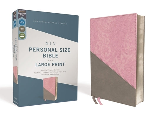 Niv, Personal Size Bible, Large Print, Leathersoft, Pink/Gray, Red Letter Edition, Comfort Print