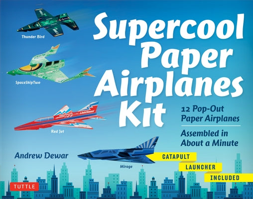 Supercool Paper Airplanes Kit: 12 Pop-Out Paper Airplanes Assembled in about a Minute: Kit Includes Instruction Book, Pre-Printed Planes & Catapult L